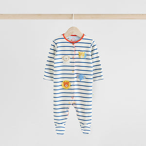 Blue Baby Embroidered Sleepsuits 3 Pack