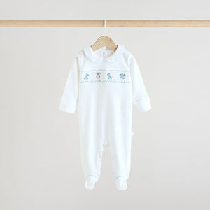 Blue/White Embroidered Baby Sleepsuits 3 Pack