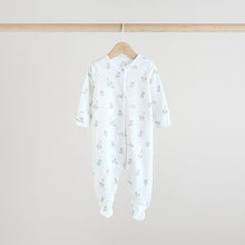 Load image into Gallery viewer, Blue/White Embroidered Baby Sleepsuits 3 Pack
