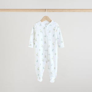 Blue/White Embroidered Baby Sleepsuits 3 Pack