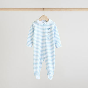Blue/White Embroidered Baby Sleepsuits 3 Pack