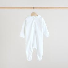Load image into Gallery viewer, Blue/White Embroidered Baby Sleepsuits 3 Pack

