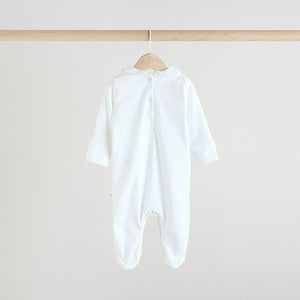 Blue/White Embroidered Baby Sleepsuits 3 Pack