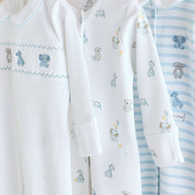 Load image into Gallery viewer, Blue/White Embroidered Baby Sleepsuits 3 Pack
