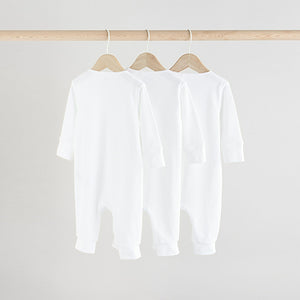 White 100% Cotton Two Way Zip Baby Footless Sleepsuits 3 Pack