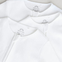 Load image into Gallery viewer, White 100% Cotton Two Way Zip Baby Footless Sleepsuits 3 Pack
