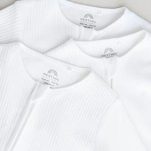 White 100% Cotton Two Way Zip Baby Footless Sleepsuits 3 Pack
