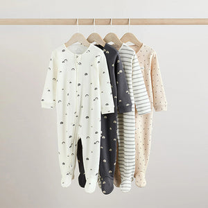 White/Black Two Way Zip Baby Sleepsuits 4 Pack