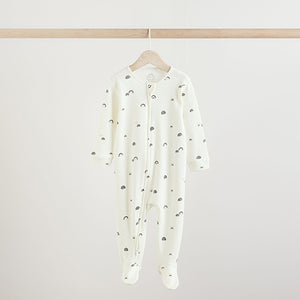White/Black Two Way Zip Baby Sleepsuits 4 Pack