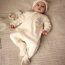 Load image into Gallery viewer, White I'm New Here Baby 100% Cotton Sleepsuit and Hat Set (0-6mths)
