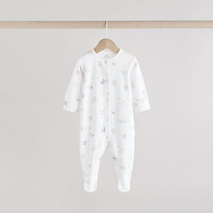 White Animal Print 100% Cotton Baby Sleepsuits 3 Pack