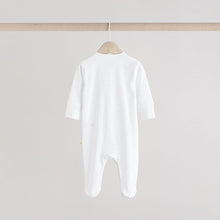 Load image into Gallery viewer, White Animal Print 100% Cotton Baby Sleepsuits 3 Pack
