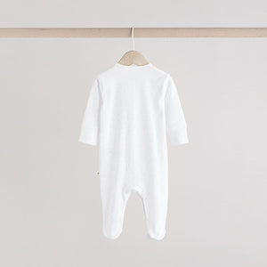 White Animal Print 100% Cotton Baby Sleepsuits 3 Pack