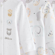 Load image into Gallery viewer, White Animal Print 100% Cotton Baby Sleepsuits 3 Pack
