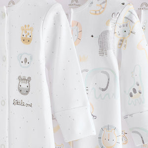 White Animal Print 100% Cotton Baby Sleepsuits 3 Pack