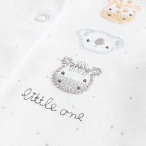 White Animal Print 100% Cotton Baby Sleepsuits 3 Pack