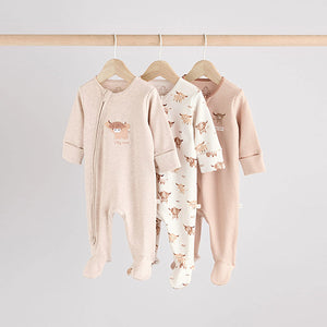 Neutral Hamish Baby 100% Cotton Sleepsuits 3 Pack