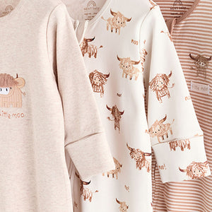 Neutral Hamish Baby 100% Cotton Sleepsuits 3 Pack