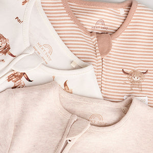 Neutral Hamish Baby 100% Cotton Sleepsuits 3 Pack