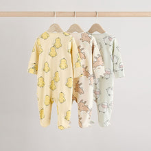 Load image into Gallery viewer, Yellow Spring Two Way Zip 100% Cotton Baby Sleepsuits 3 Pack
