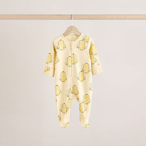 Yellow Spring Two Way Zip 100% Cotton Baby Sleepsuits 3 Pack