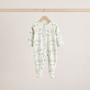 Yellow Spring Two Way Zip 100% Cotton Baby Sleepsuits 3 Pack