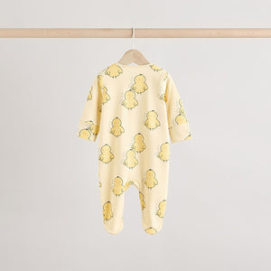 Yellow Spring Two Way Zip 100% Cotton Baby Sleepsuits 3 Pack