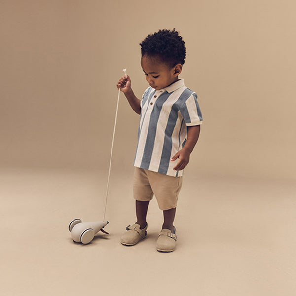 Blue/Tan Short Sleeve Textured Polo Shirt and Shorts Set