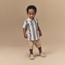 Load image into Gallery viewer, Blue/Tan Short Sleeve Textured Polo Shirt and Shorts Set
