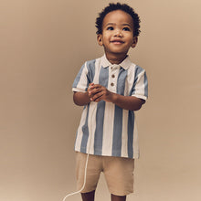 Load image into Gallery viewer, Blue/Tan Short Sleeve Textured Polo Shirt and Shorts Set
