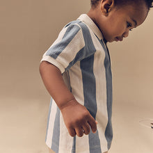 Load image into Gallery viewer, Blue/Tan Short Sleeve Textured Polo Shirt and Shorts Set
