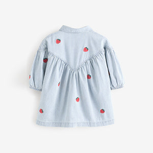Blue Stripe Strawberry Embroidered Denim Shirt Dress (3mths-6yrs)