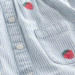 Blue Stripe Strawberry Embroidered Denim Shirt Dress (3mths-6yrs)