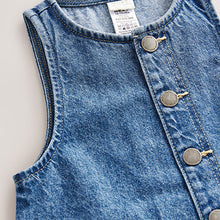 Load image into Gallery viewer, Denim 100% Cotton Sleeveless Wide Leg Jumpsuit (6mths-6yrs)
