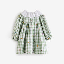 Load image into Gallery viewer, Green Check Embroidered Collar Long Sleeve Dress (3mths-6yrs)
