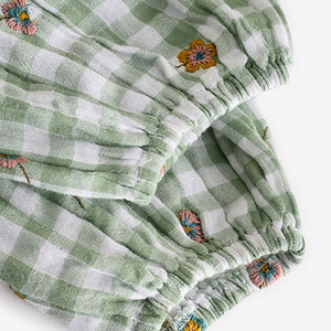 Green Check Embroidered Collar Long Sleeve Dress (3mths-6yrs)