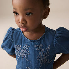 Load image into Gallery viewer, Blue Embroidered Denim Dress (3mths-6yrs)
