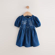 Load image into Gallery viewer, Blue Embroidered Denim Dress (3mths-6yrs)
