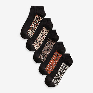 Leopard Footbed Trainers Socks 5 Pack