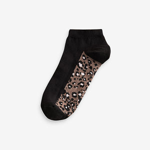 Leopard Footbed Trainers Socks 5 Pack