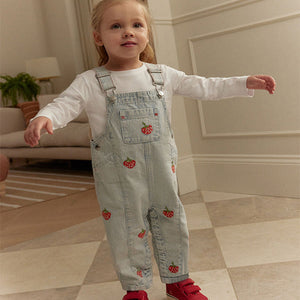 Stripe Strawberry Embroidered 100% Cotton Dungarees (3mths-6yrs)