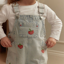Load image into Gallery viewer, Stripe Strawberry Embroidered 100% Cotton Dungarees (3mths-6yrs)
