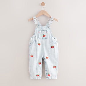 Stripe Strawberry Embroidered 100% Cotton Dungarees (3mths-6yrs)