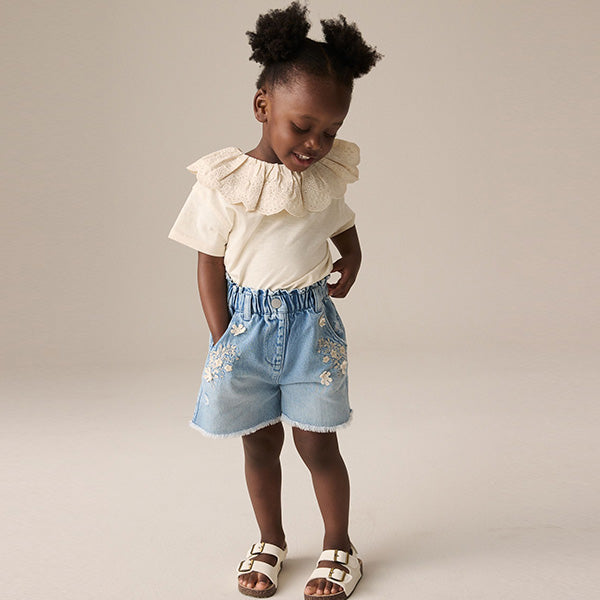 Denim 100% Cotton Floral Print Shorts (3mths-6yrs)