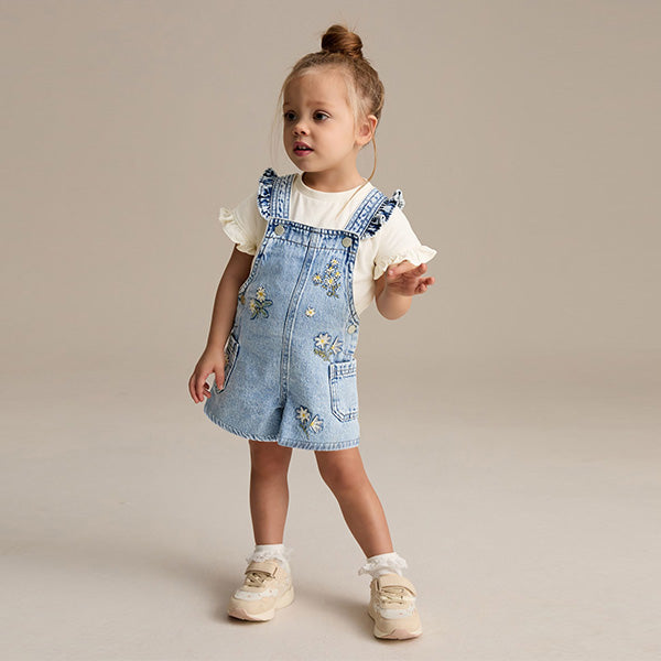Denim 100% Cotton Pretty Blouse Dungaree (3mths-6yrs)