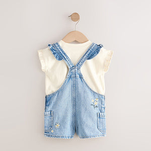 Denim 100% Cotton Pretty Blouse Dungaree (3mths-6yrs)