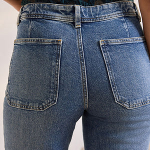 Dark Blue Patch Pocket Wide Leg Jeans