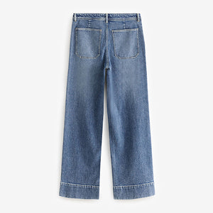 Dark Blue Patch Pocket Wide Leg Jeans
