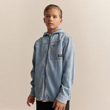 Load image into Gallery viewer, Denim Lightwash Overshirt 100% Cotton Denim Zip Through Hoodie
