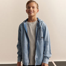 Load image into Gallery viewer, Denim Lightwash Overshirt 100% Cotton Denim Zip Through Hoodie
